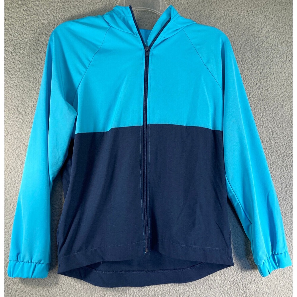 Avia Windbreaker Girls XXL 18 Blue Colorblock Hooded Full Zip Jacket Lightweight